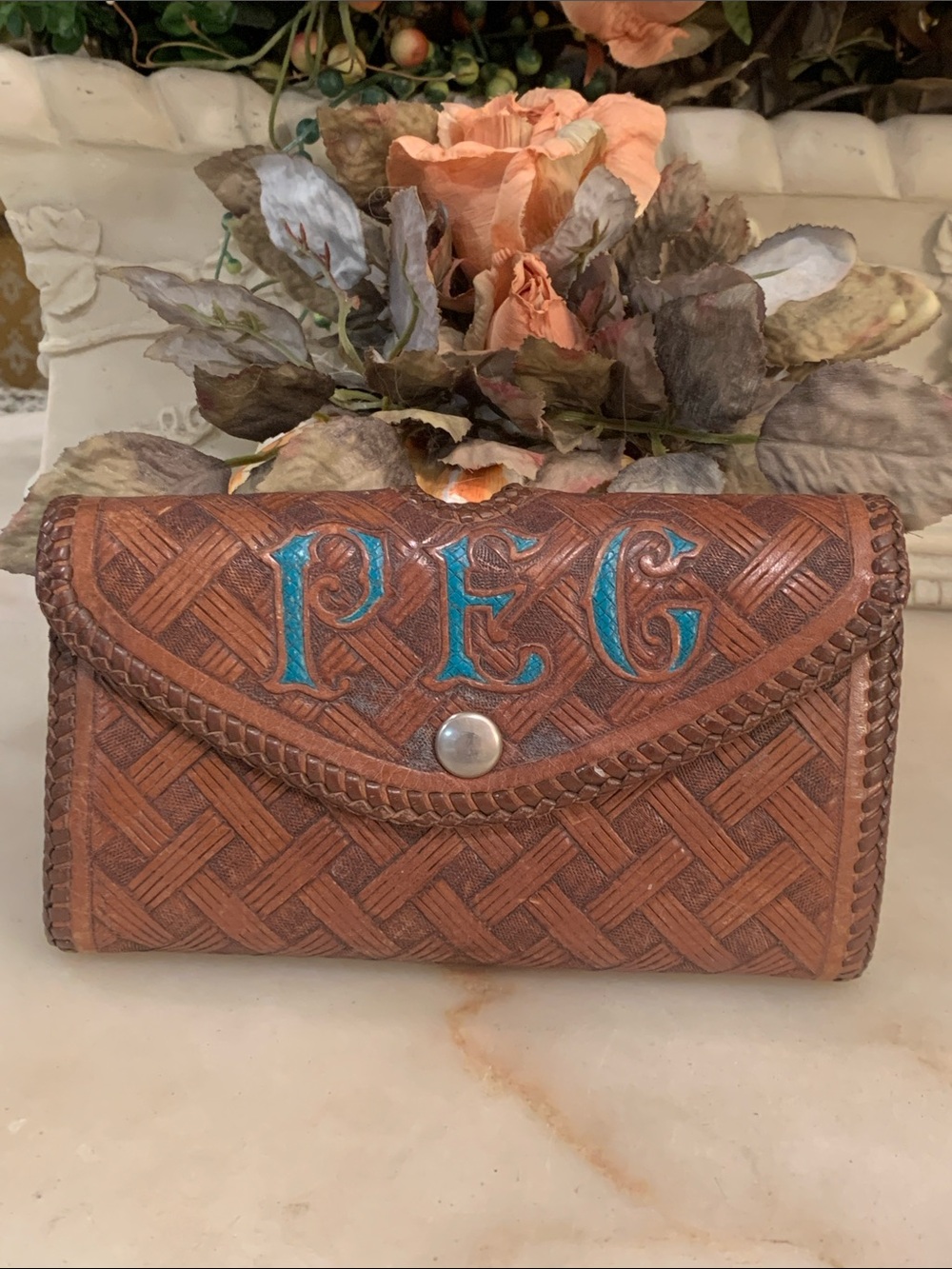 Hand tooled boho leather wallet